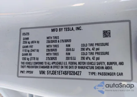 2025 Tesla Model 3 Performance from USA, damaged, VIN 5YJ3E1ET4SF028427